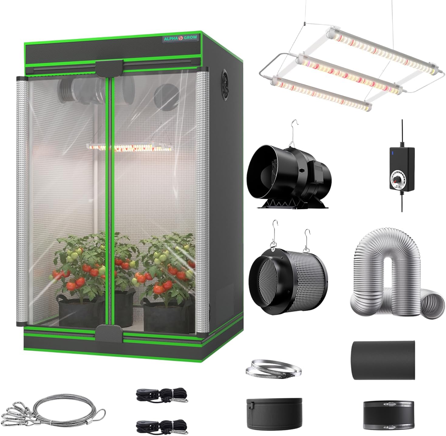 Carbon Filter Grow 6 Inch - 4x4 Complete Grow Tent Kit, 48x48x80