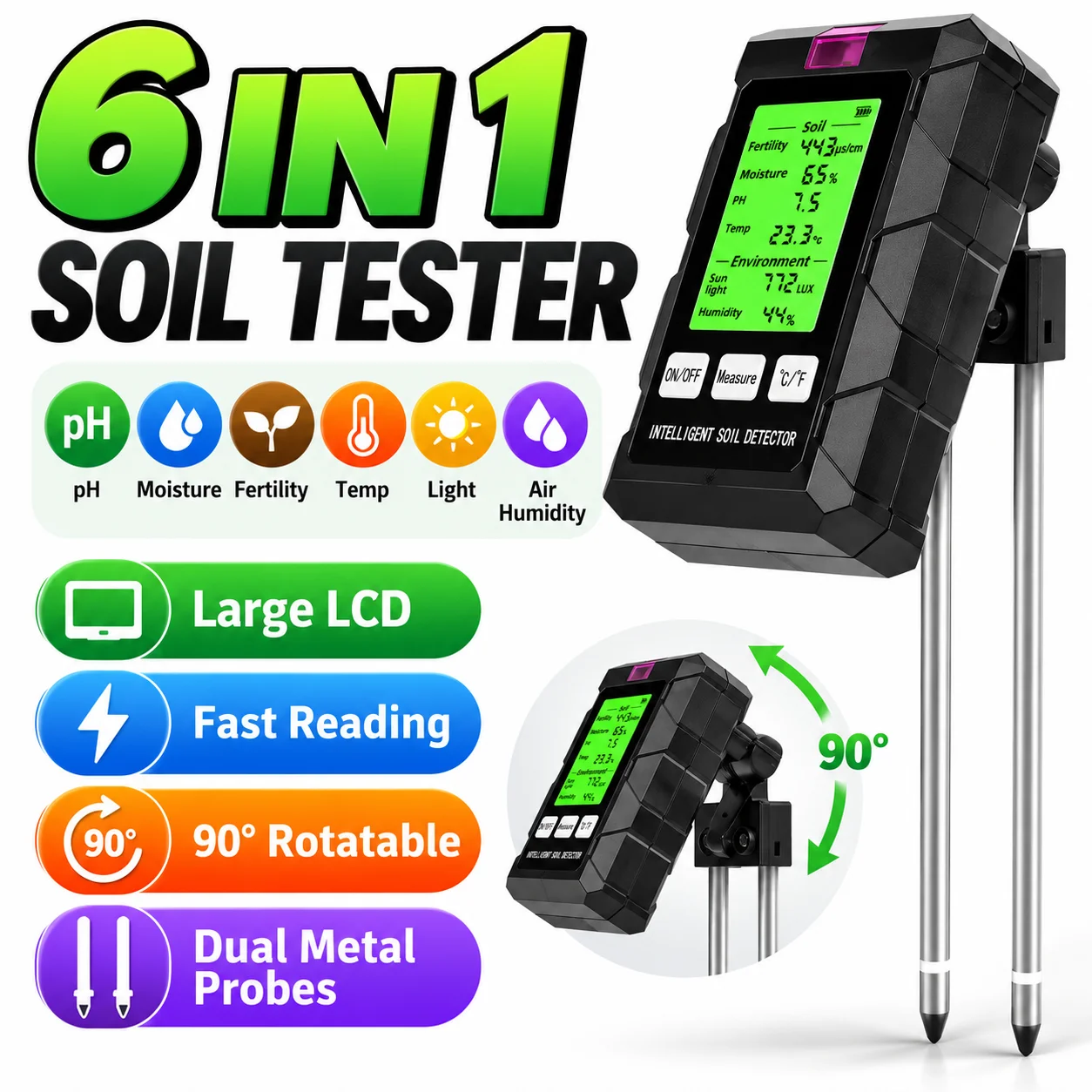 Ph Ec Meter Hydroponic - 6-in-1 Soil Tester Digital Soil Meter