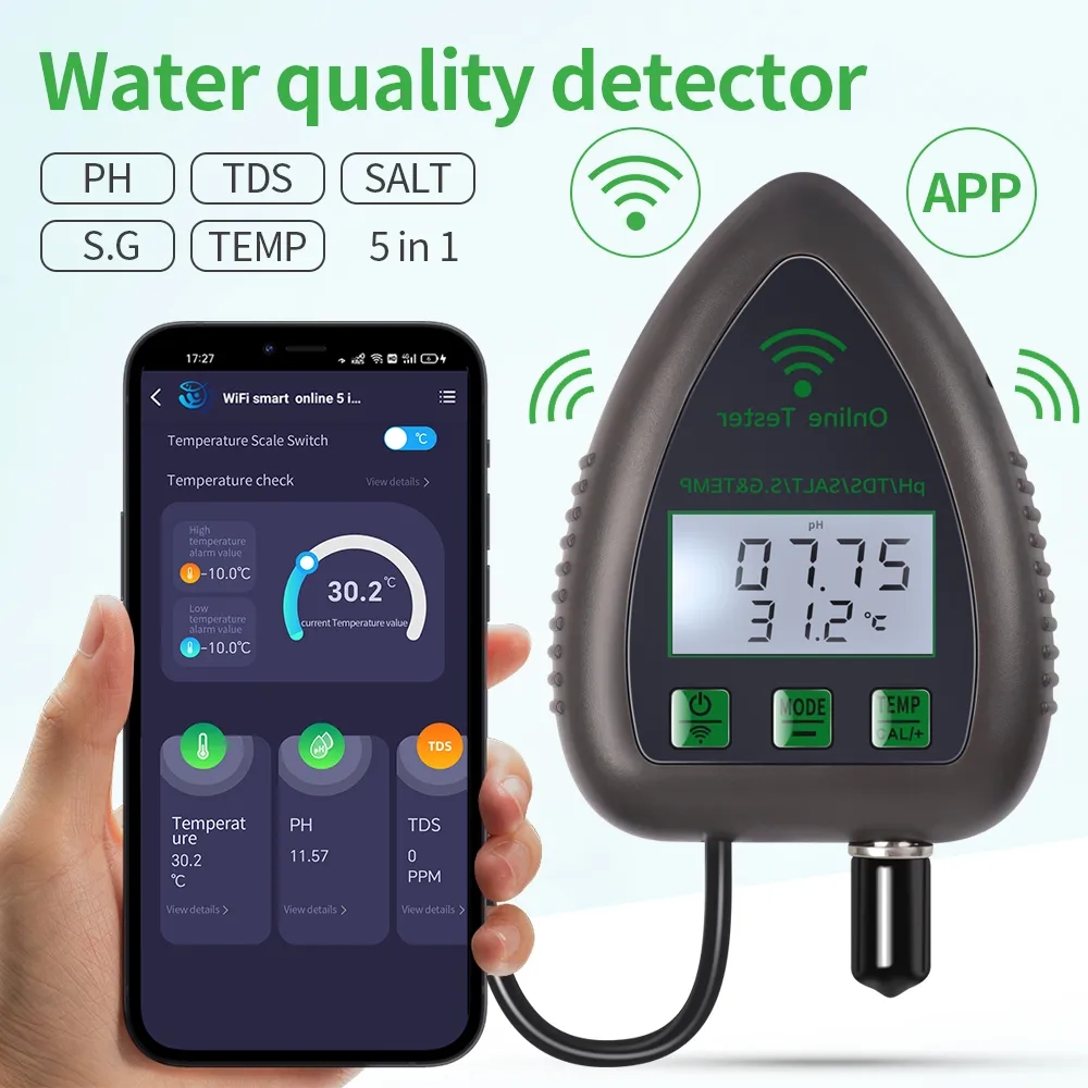 Ph Ec Meter Hydroponic - Tuya WiFi 5 In1 Water Quality