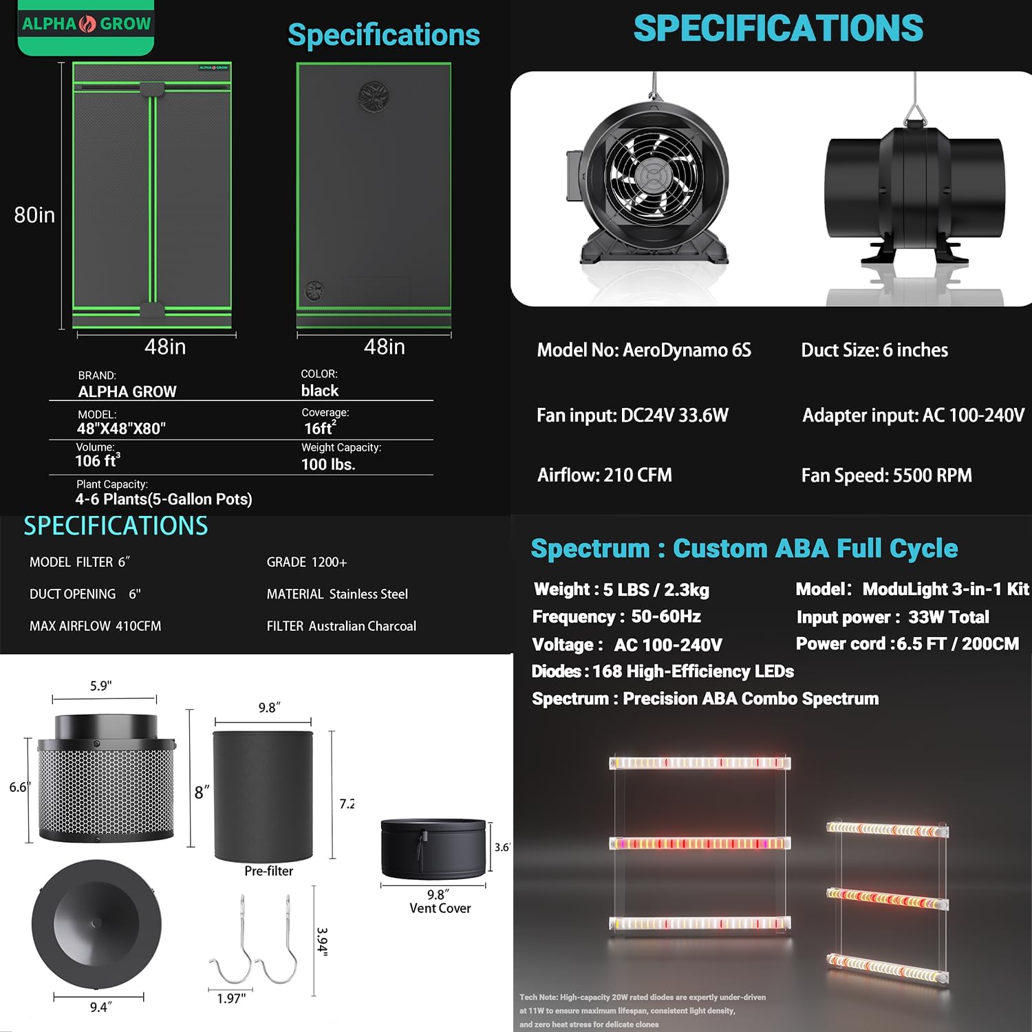 4x4 Complete Grow Tent Kit, 48 - đánh giá và giá Carbon Filter Grow 6 Inch