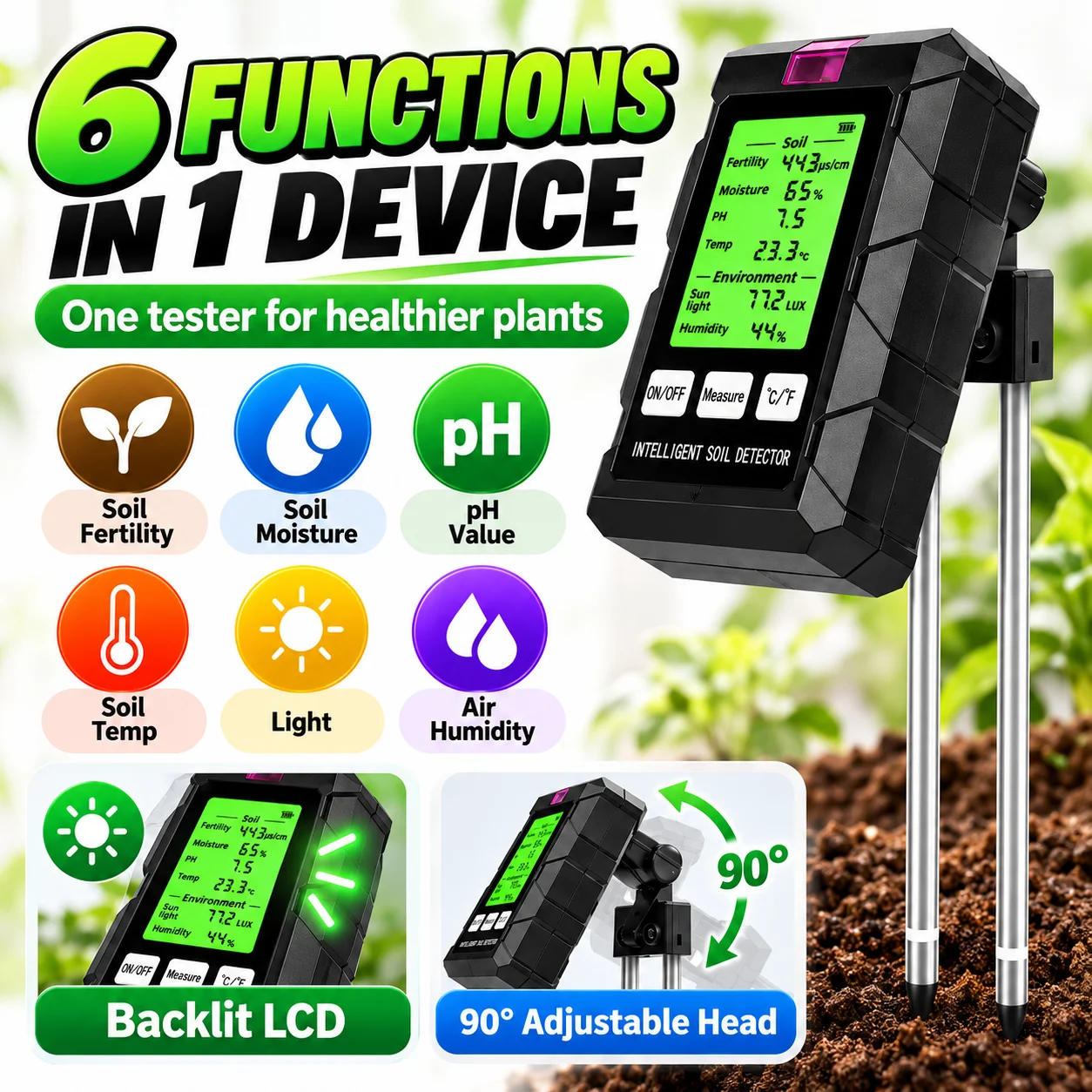 6-in-1 Soil Tester Digital Soi - đánh giá và giá Ph Ec Meter Hydroponic