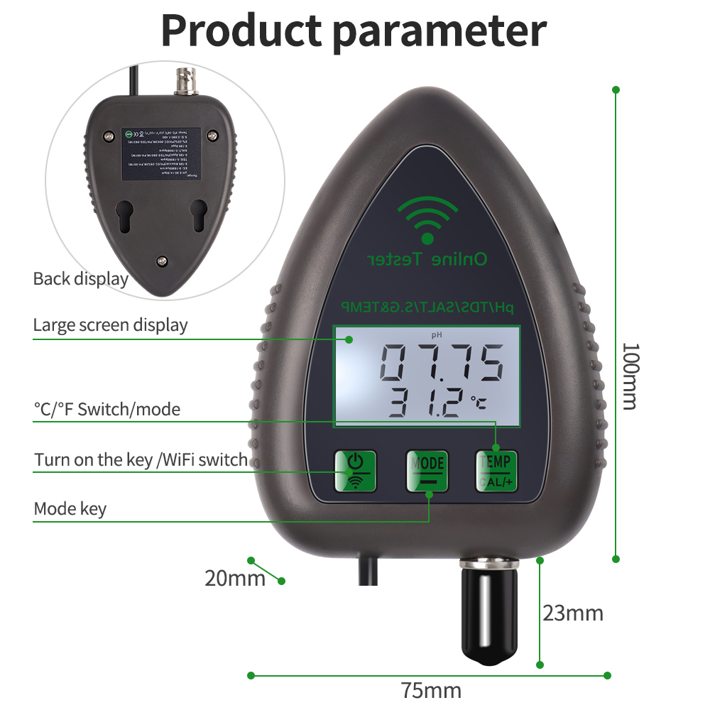 Tuya WiFi 5 In1 Water Quality  - đánh giá và giá Ph Ec Meter Hydroponic