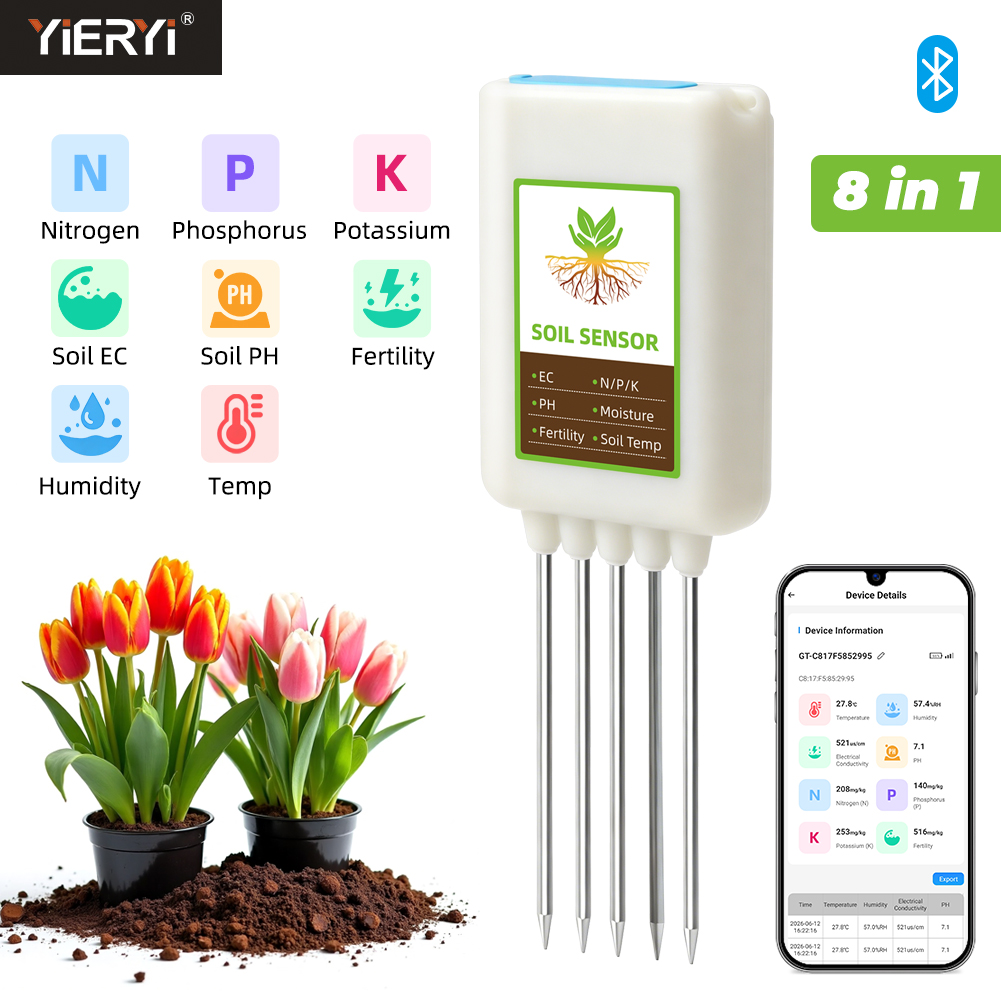 Yieryi Bluetooth 8 in 1 Soil T - đánh giá và giá Ph Ec Meter Hydroponic
